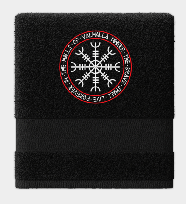 Valhallas Haller broderet håndklæde